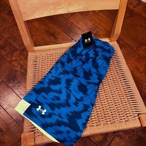 Under Armour Blue Camo HeatGear Athletic Shorts with Neon Trim